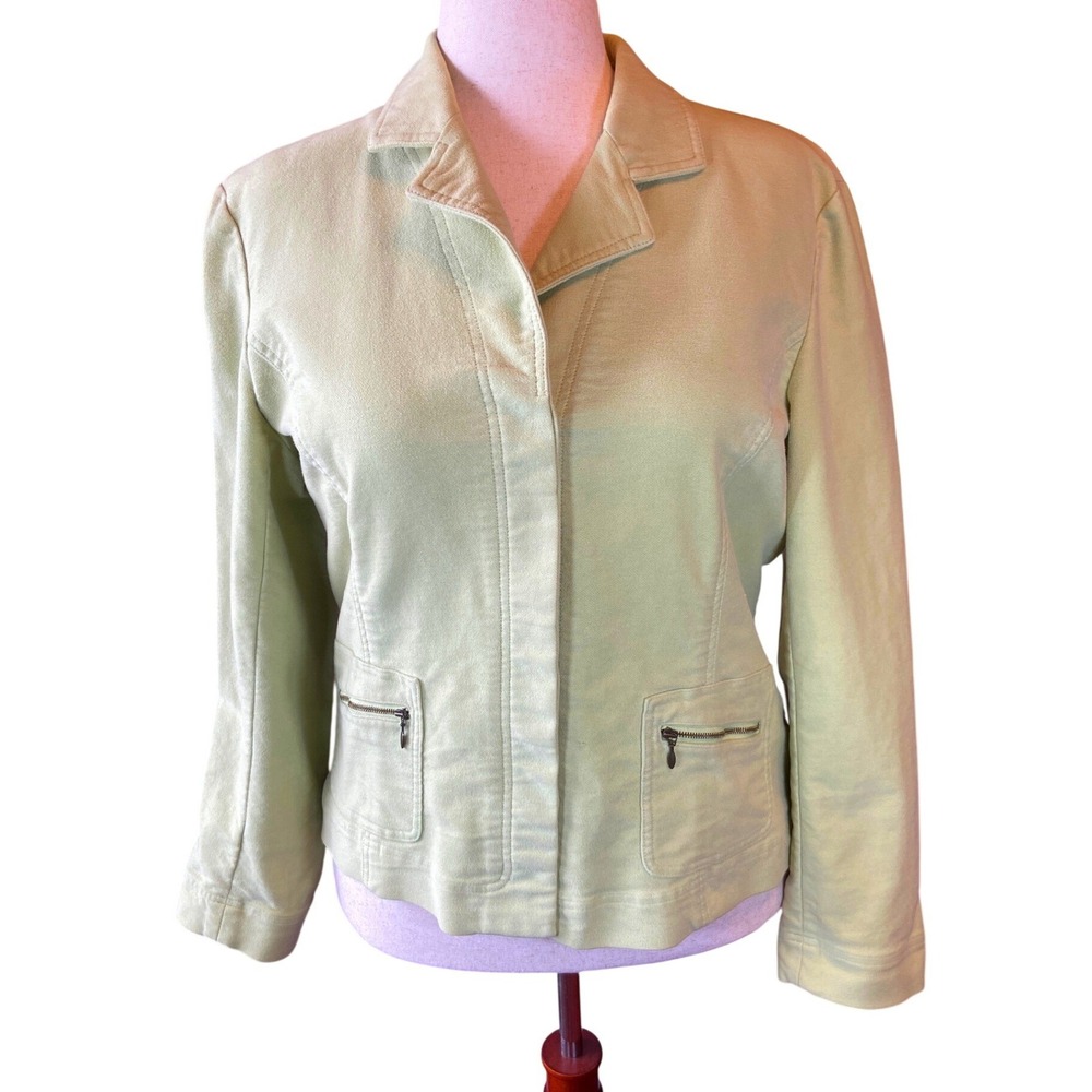 Talbots Blazer Sage Green Stretch Cotton Zip Pockets‎ Size 16